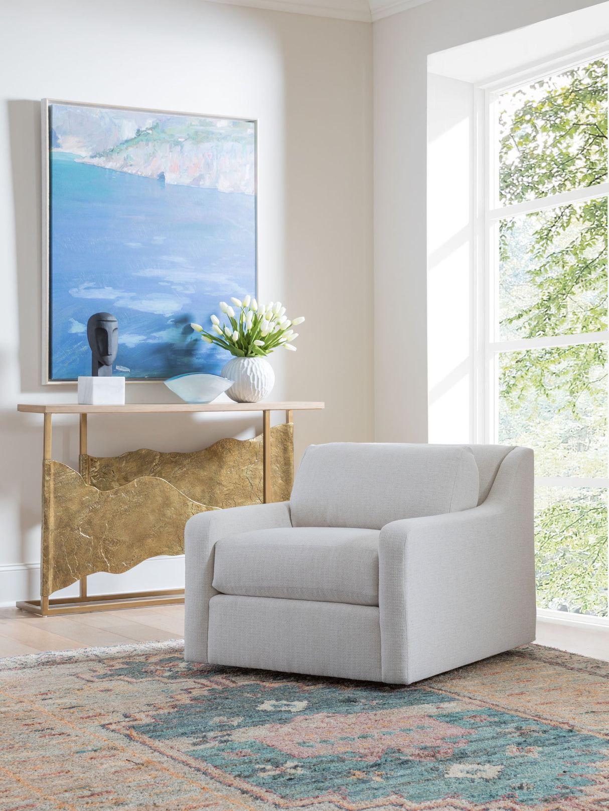 Solimar - Solimar Rattan Swivel Chair - Beige / Gray