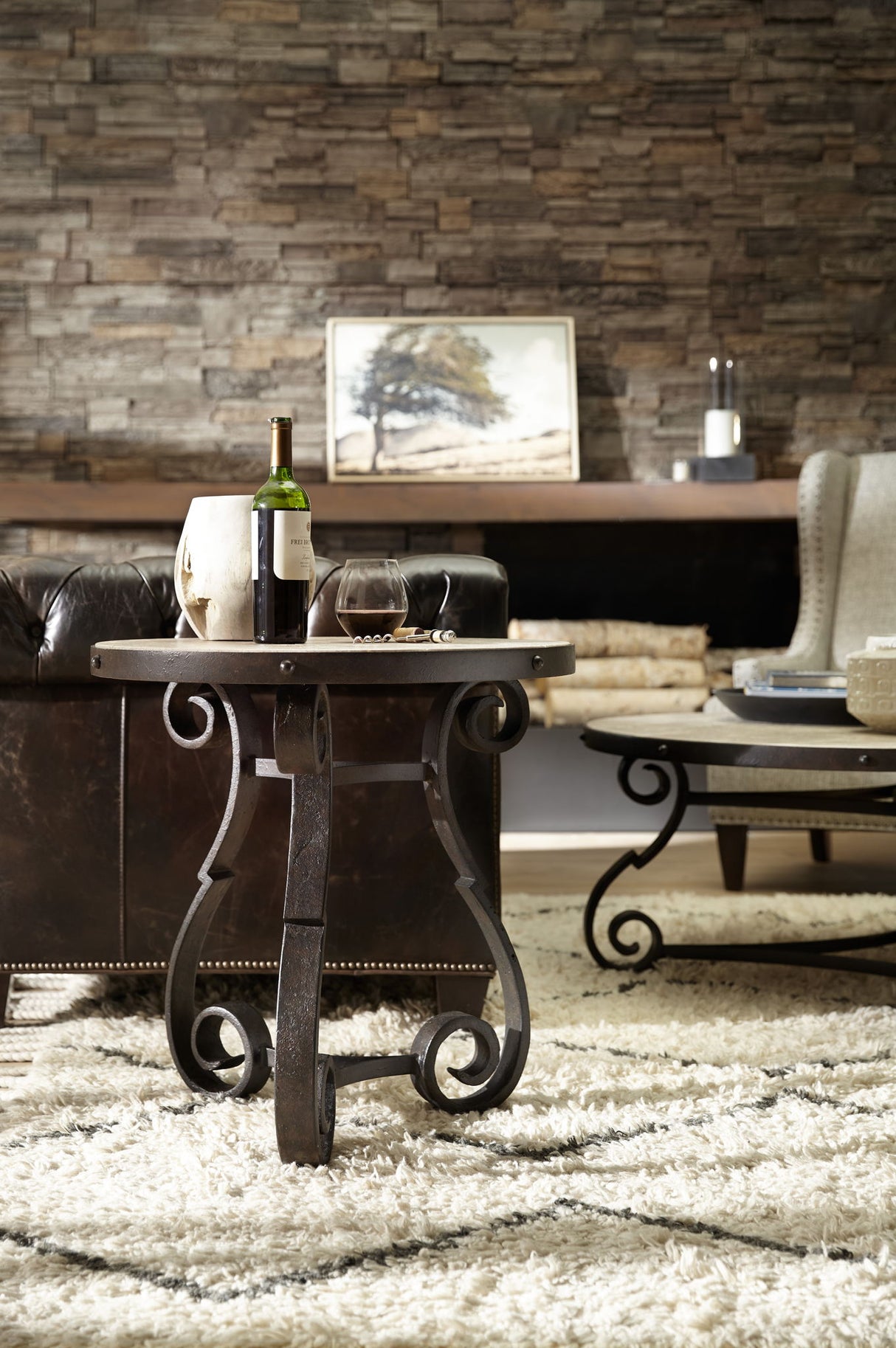 Hill Country - Luckenbach Metal And Stone End Table - Light Brown / Black