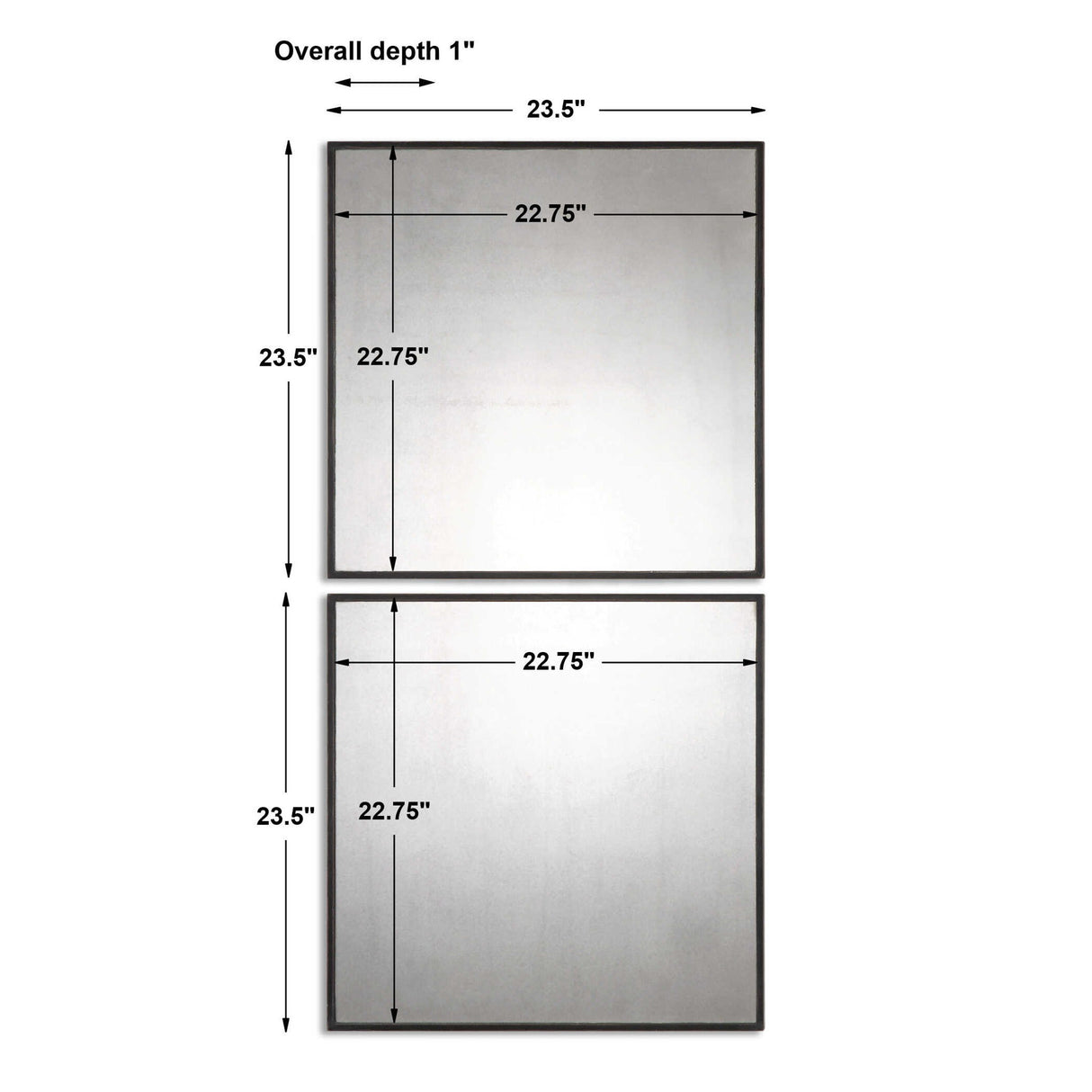 Matty - Antiqued Square Mirrors, Set Of 2 - Black