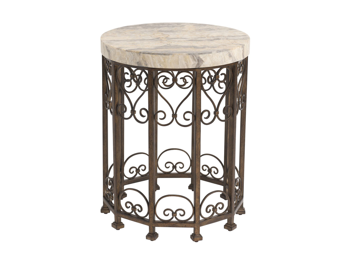 Montecito - Lowery Round Metal Accent Table - Beige / Dark Brown