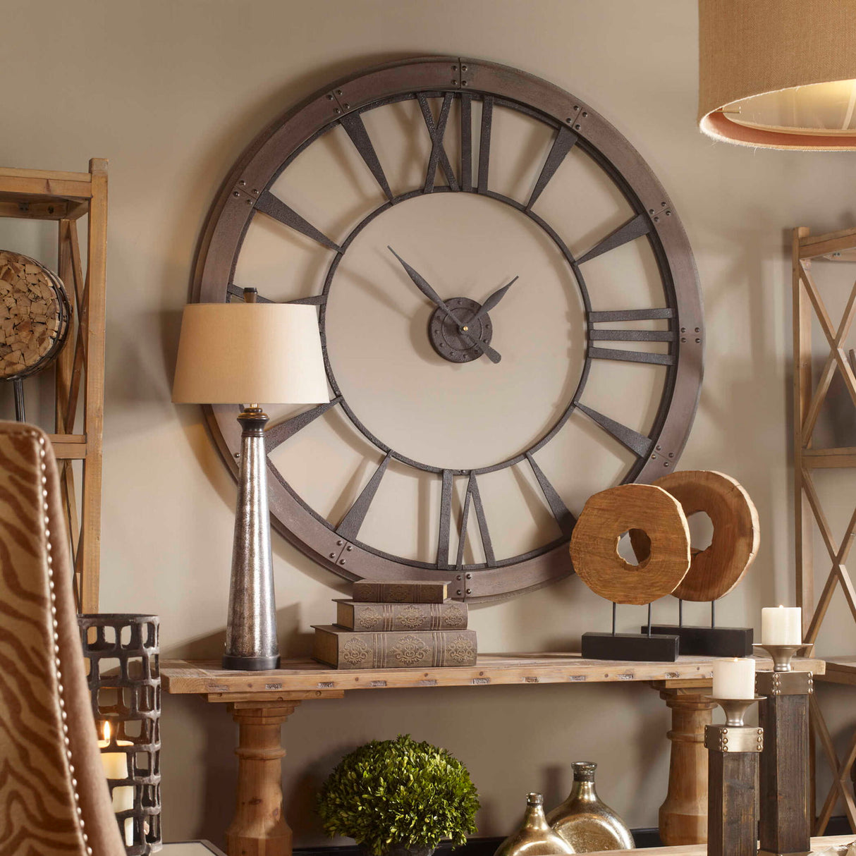 Ronan - Wall Clock, Large - Brown, Dark