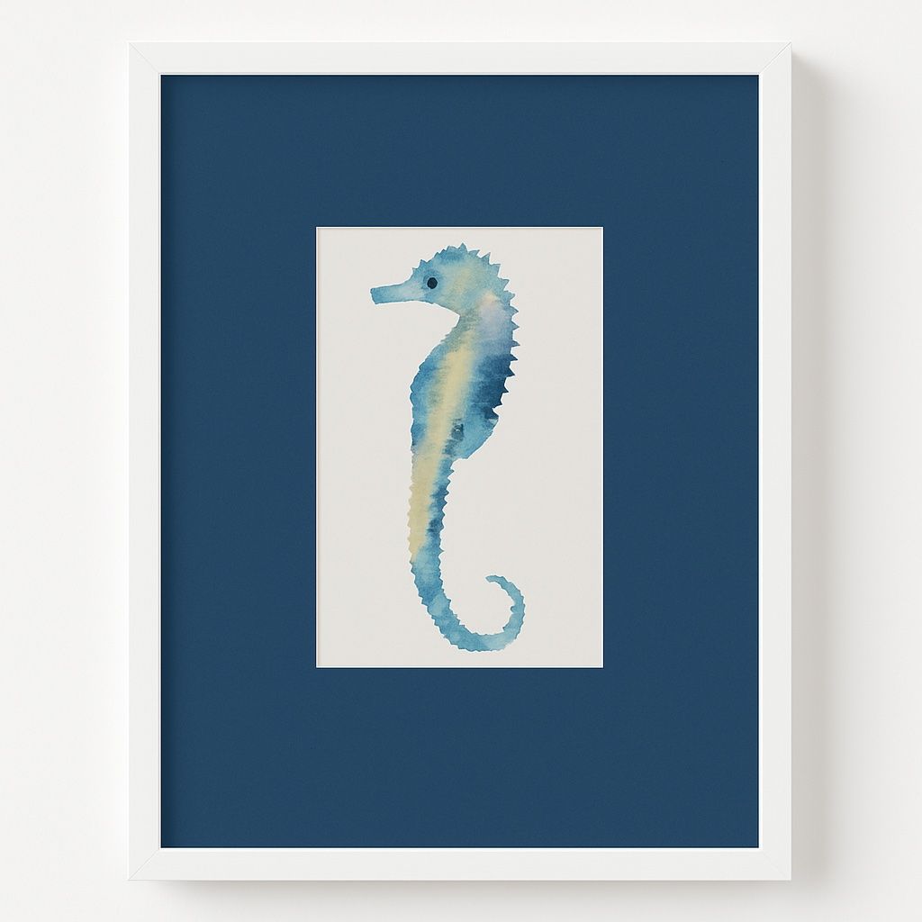 Watercolor - Seahorse I Framed Print - Blue / White / Teal