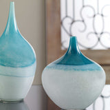 Carla - Vases, Set Of 2 - White & Teal