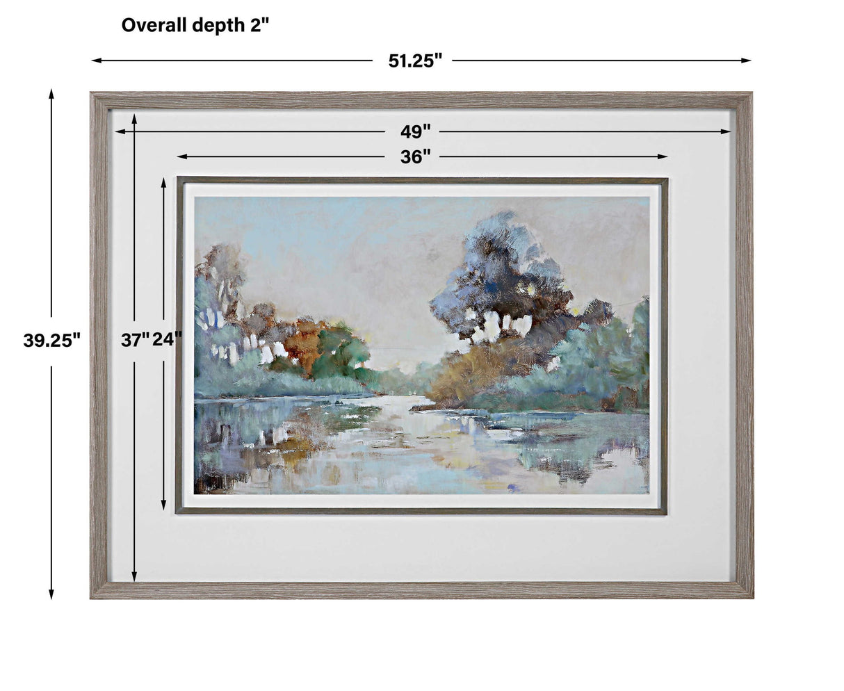 Morning Lake - Watercolor Framed Print - Blue