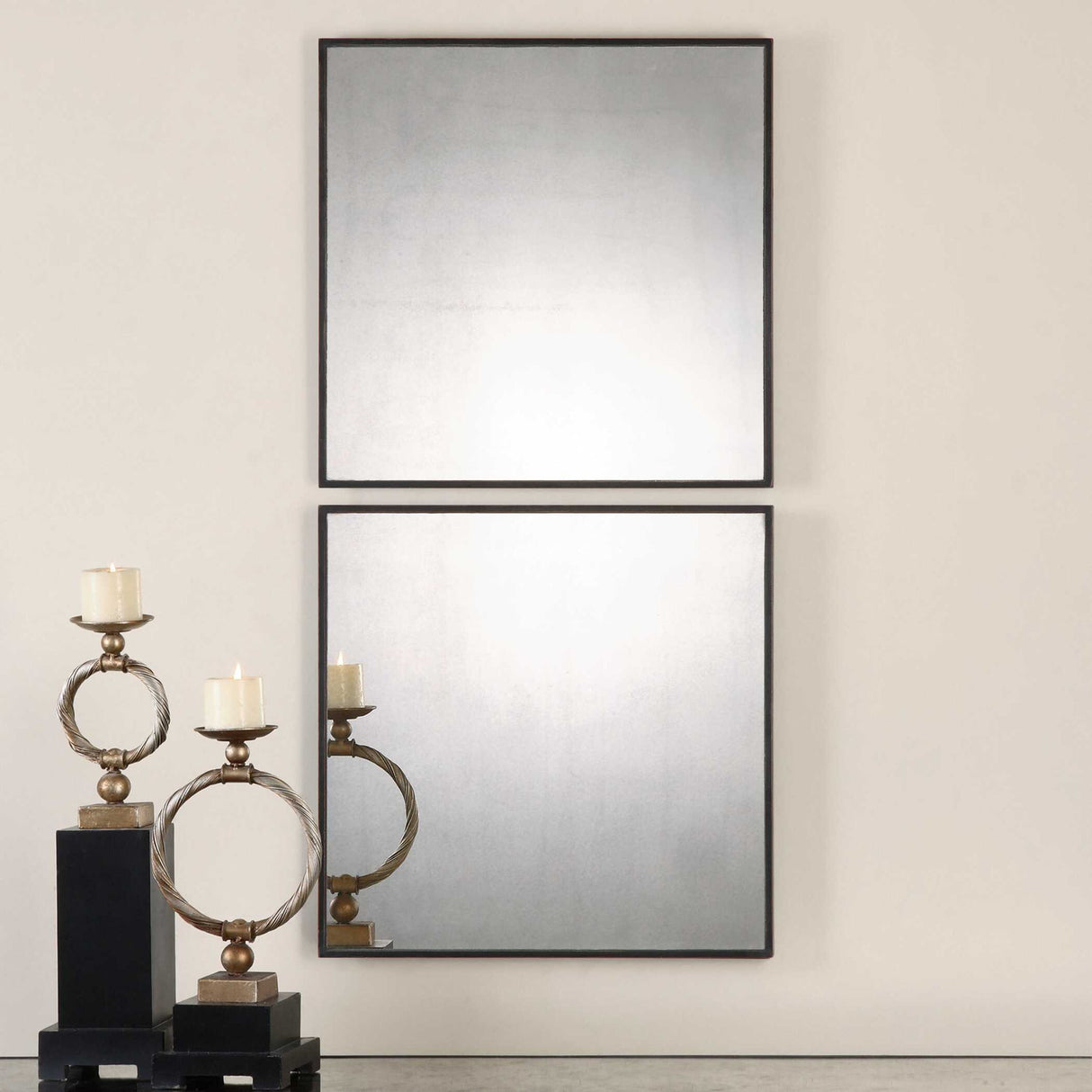Matty - Antiqued Square Mirrors, Set Of 2 - Black