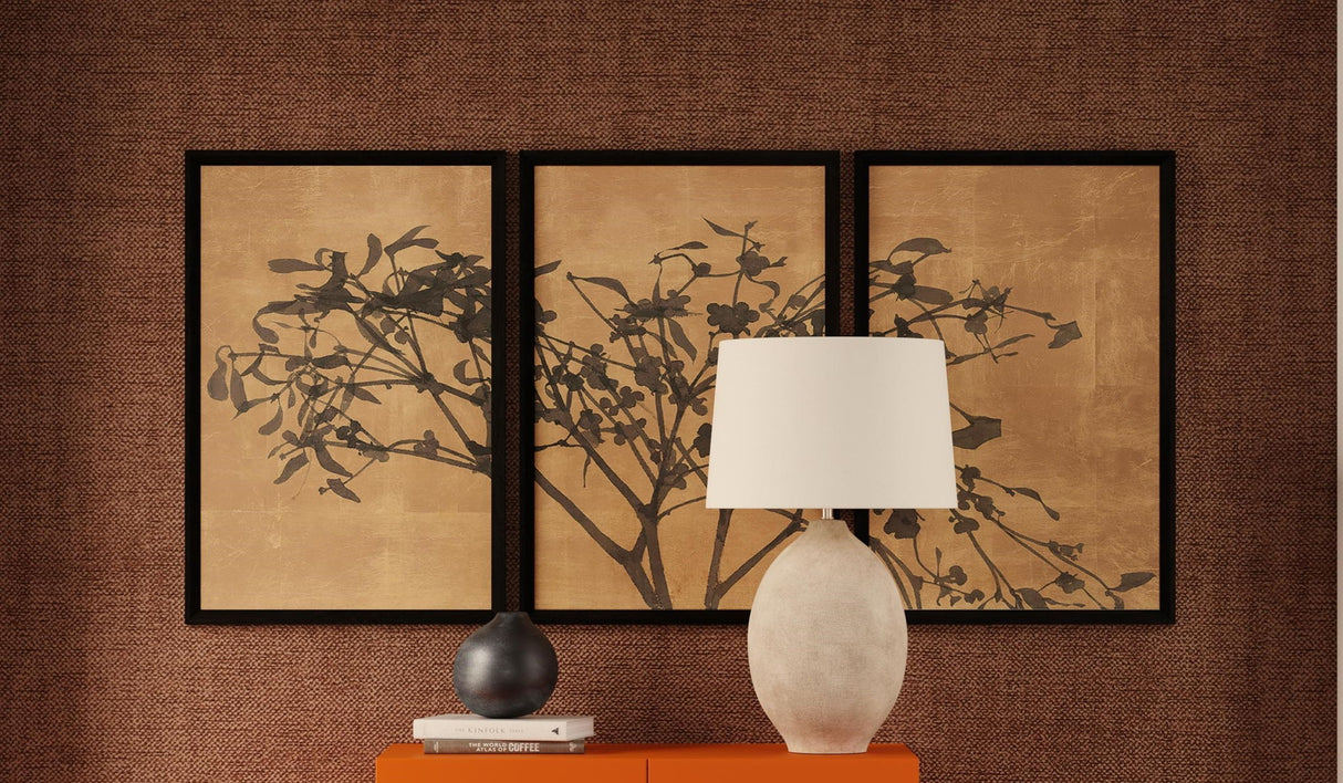 Tak Met Bloesem - Triptych Framed Print - Brown / Black