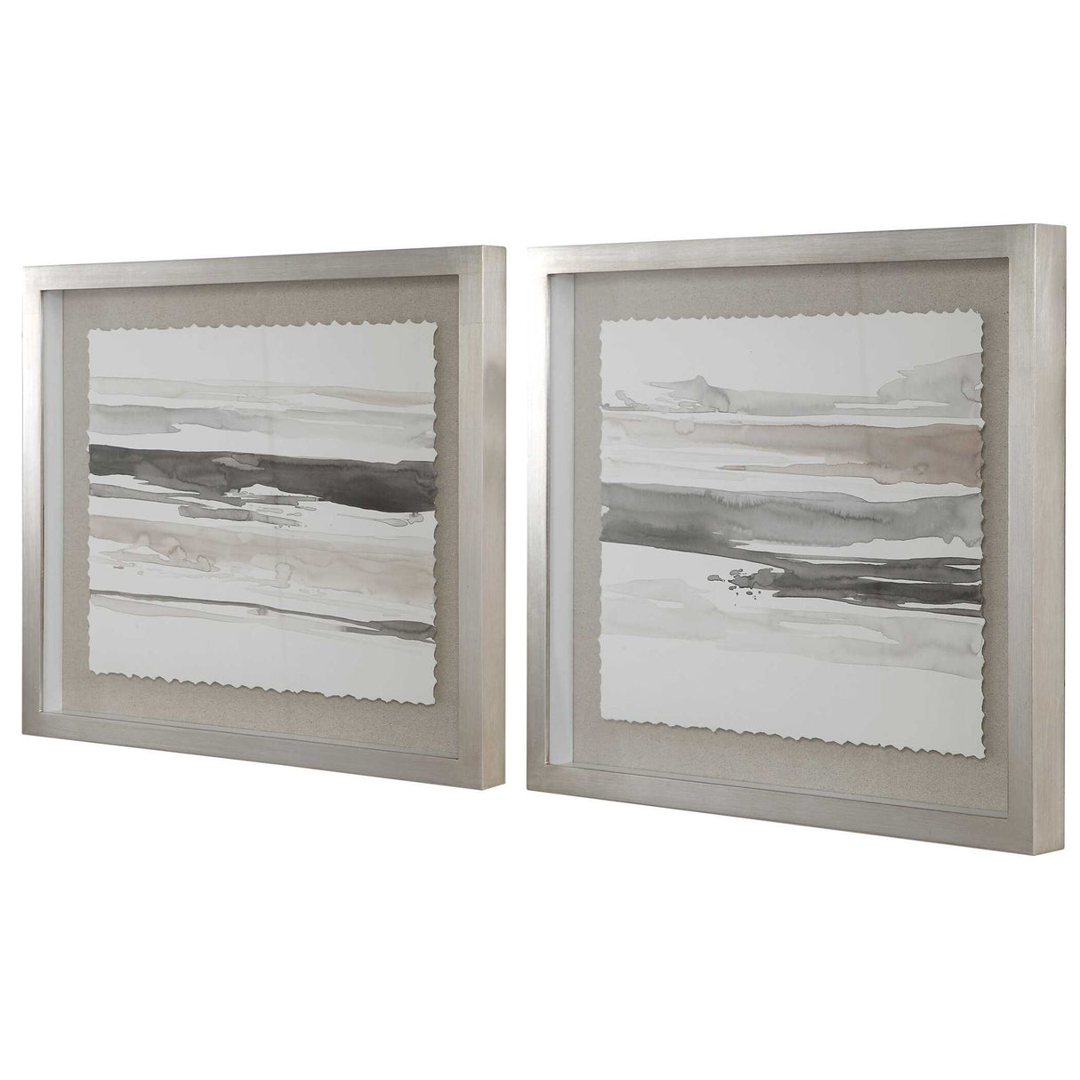 Neutral - Landscape Framed Prints, Set Of 2 - Pearl Silver