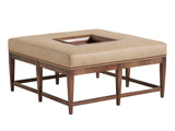 Lexington Leather - Carillon Leather Cocktail Ottoman With Removable Tray - Light Brown / Dark Brown