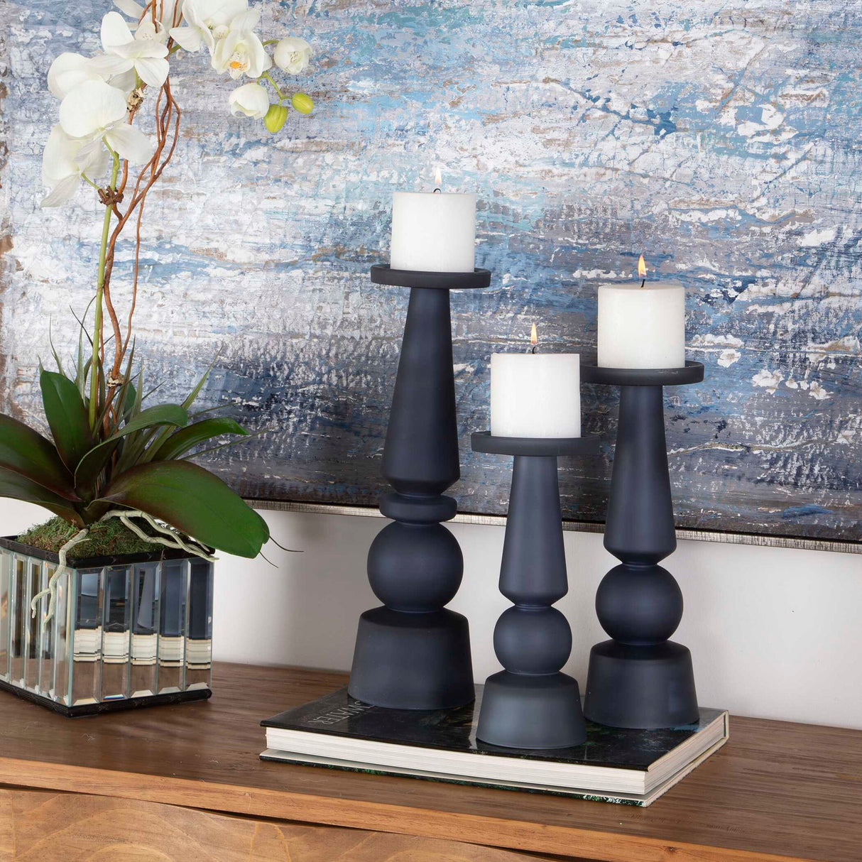 Cassiopeia - Glass Candleholders, Set Of 3 - Blue