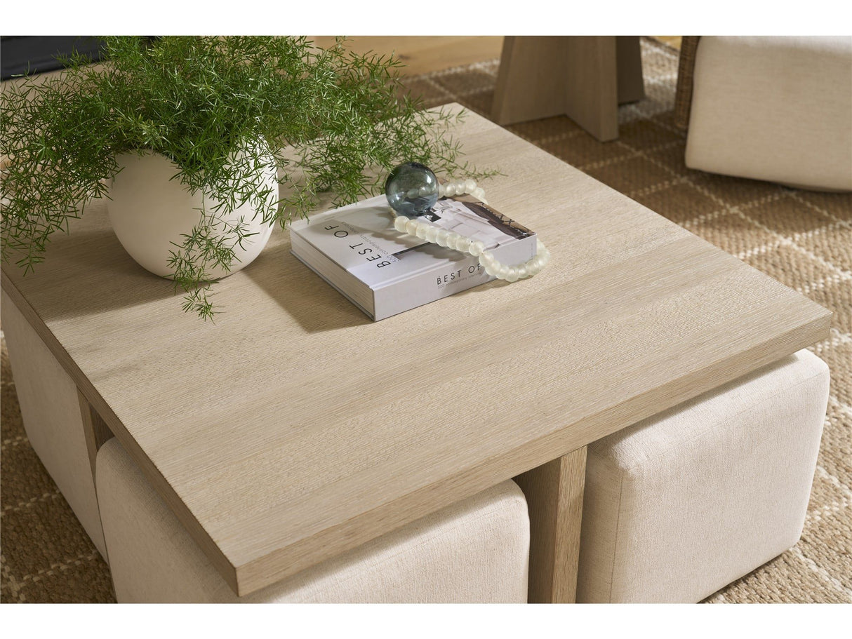 Oasis - Dockside Cocktail Table With 4 Ottomans - Beige / White