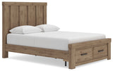 Oliandon - 3 Pc. - Queen Panel Storage Bed, Dresser And Mirror - Light Brown