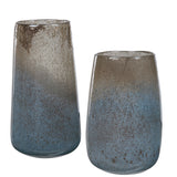 Ione - Seeded Glass Vases, Set Of 2 - Blue
