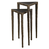 Samiria - Triangular Accent Tables, Set Of 2 - Black & Brown, Dark