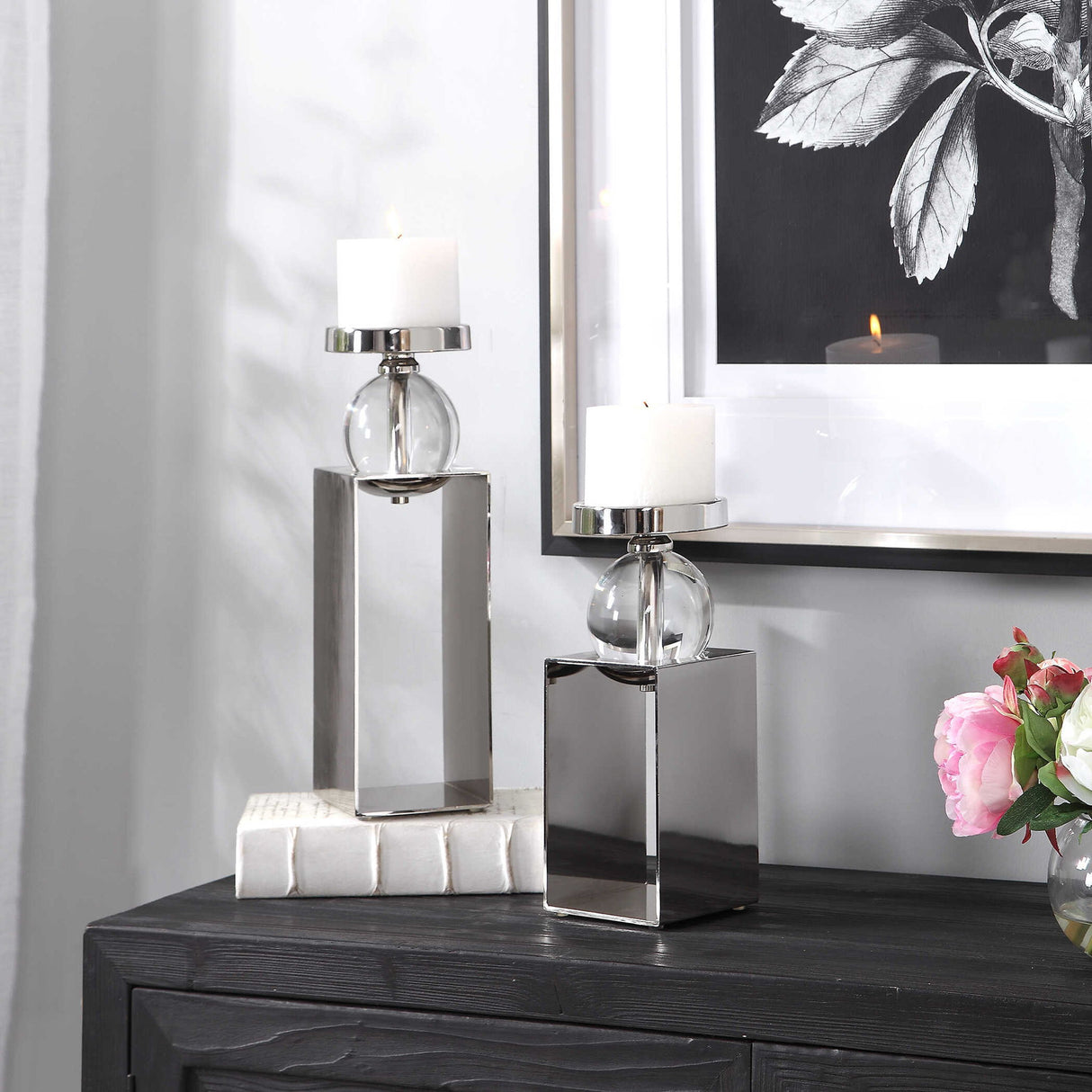 Lucian - Candleholders, Set Of 2 - Nickel
