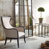 Sandy - Wing Back Armchair - Beige & Brown, Dark