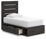 Hollivern - 4 Pc. - Twin Panel Storage Bed, Dresser, Mirror And Chest - Dark Gray