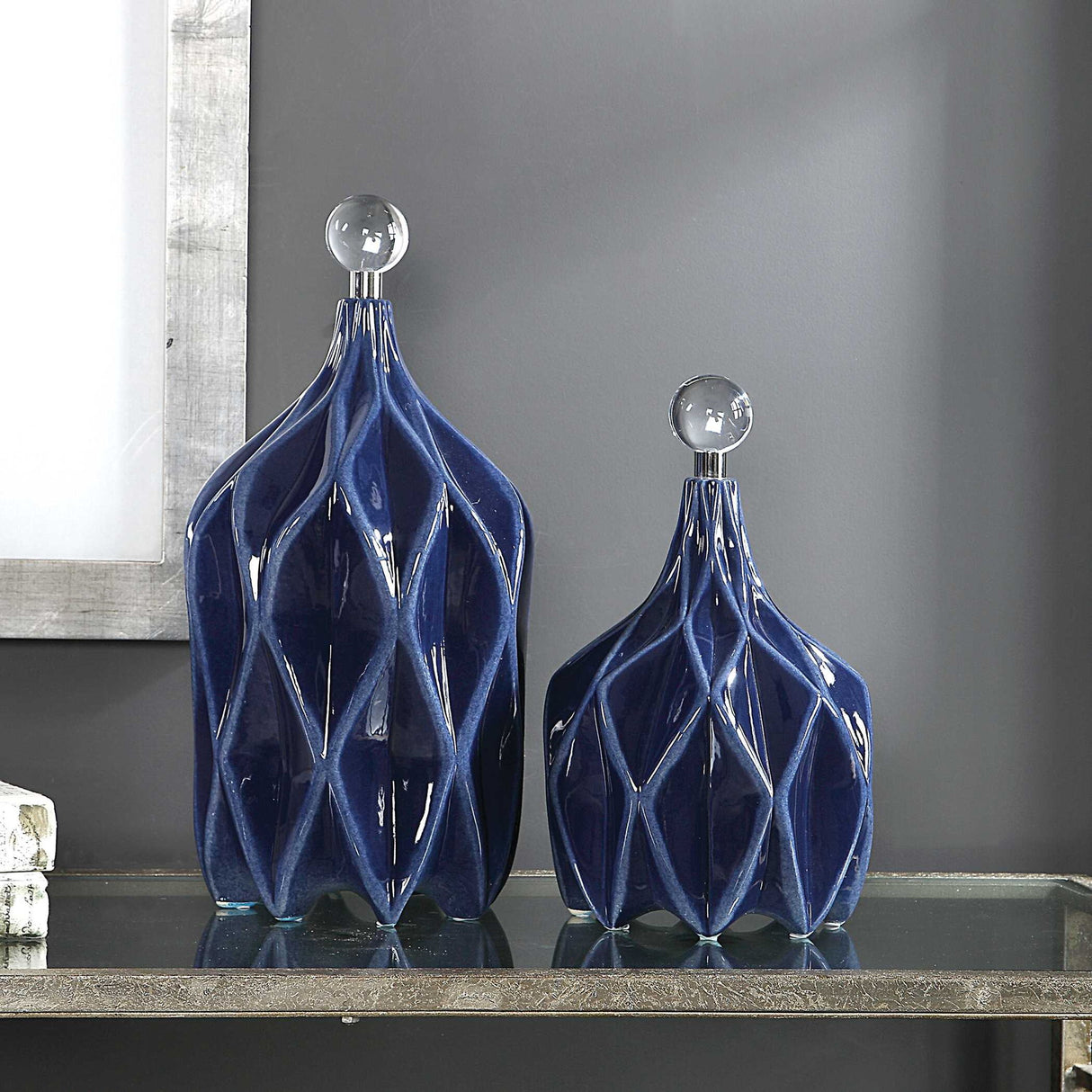 Klara - Geometric Bottles, Set Of 2 - Blue