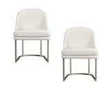 Pearl - Dining Chair (Set of 2) - Bone Fabric / Brushed SIlver Metal