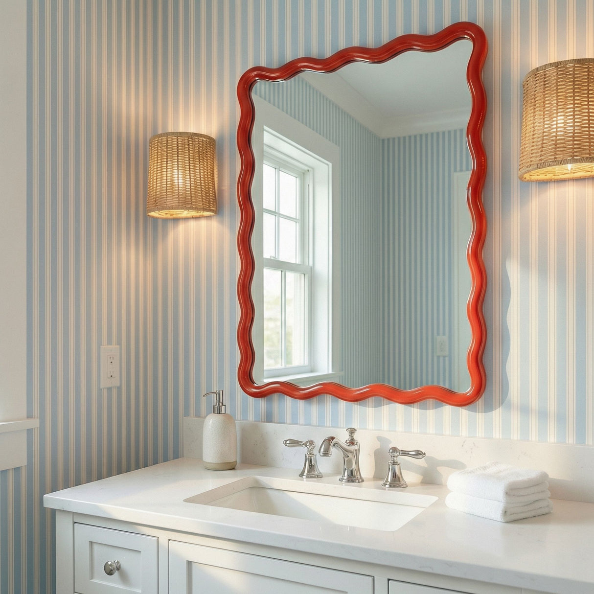 Camellia - Rectangular Wall Mirror - Red Lacquer