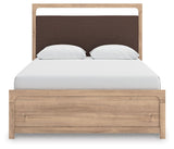 Kinlanni - 3 Pc. - Queen Upholstered Panel Bed With Roll Slats, Dresser And Mirror - Tan