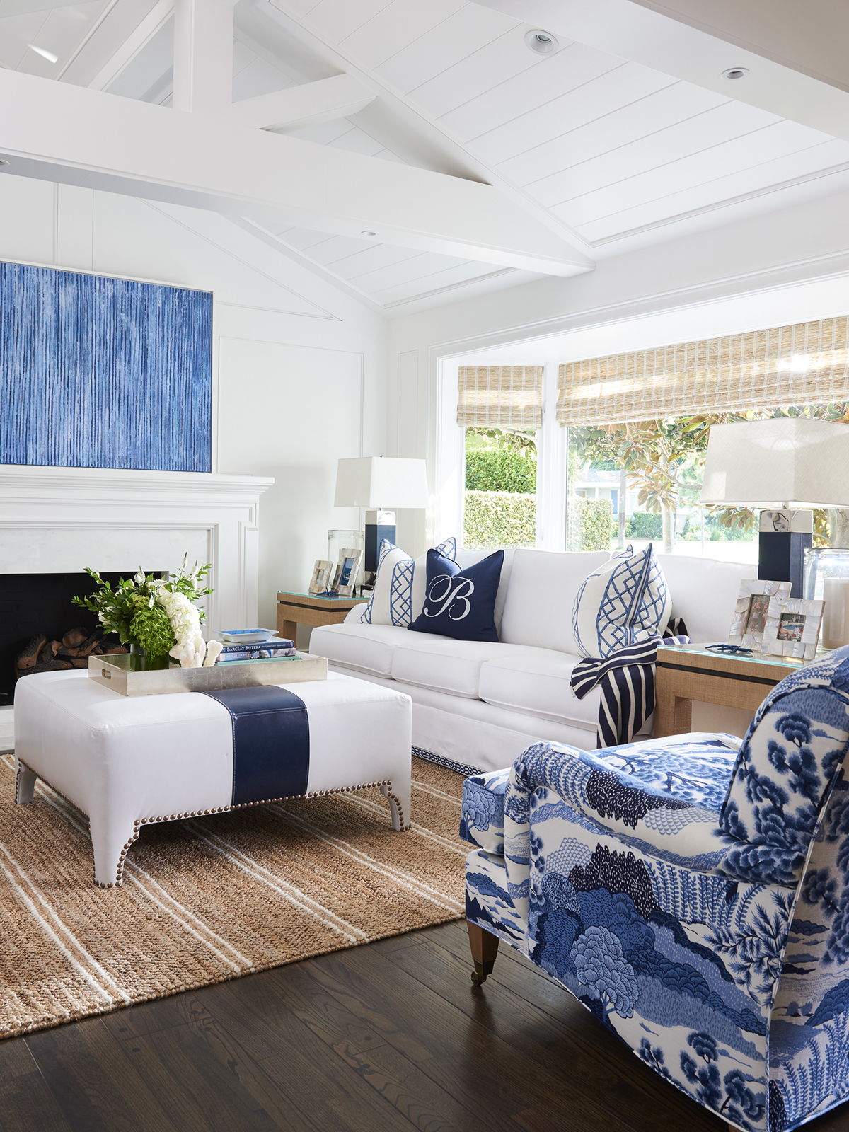 Barclay Butera Upholstery - Sheffield Leather Cocktail Ottoman - Blue