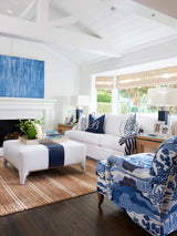 Barclay Butera Upholstery - Sheffield Leather Cocktail Ottoman - Blue