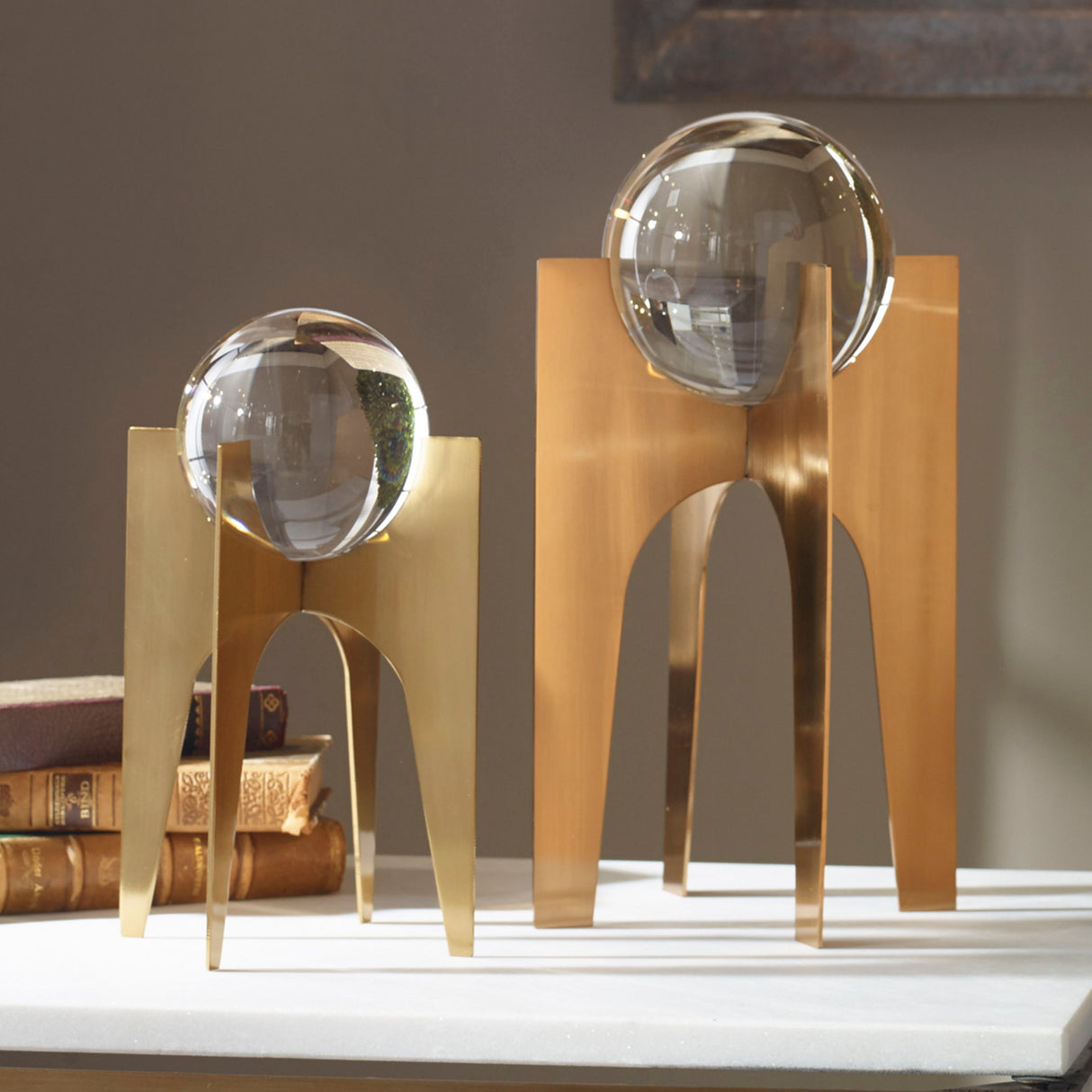 Ellianna - Crystal Spheres, Set Of 2 - Gold