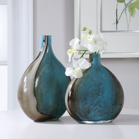 Adrie - Art Glass Vases, Set Of 2 - Black & Blue