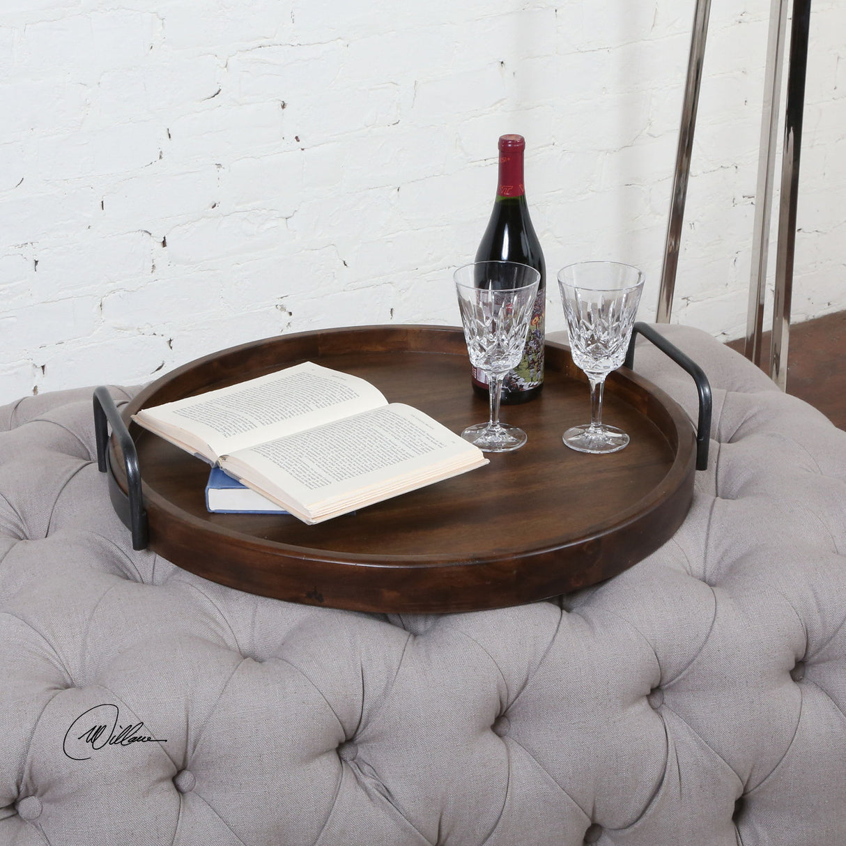 Reine - Round Wooden Tray - Brown, Dark