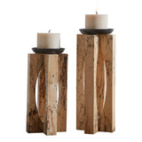 Ilva - Wood Candleholders (Set of 2) - Light Brown