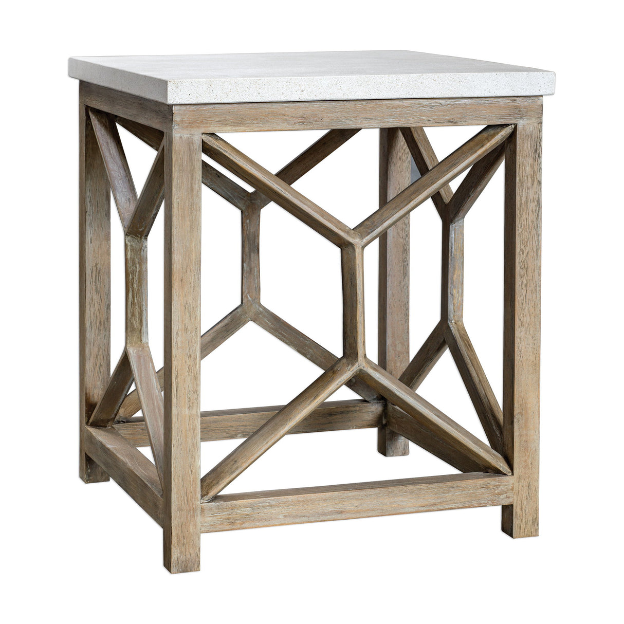 Catali - Stone End Table - White & Light Brown