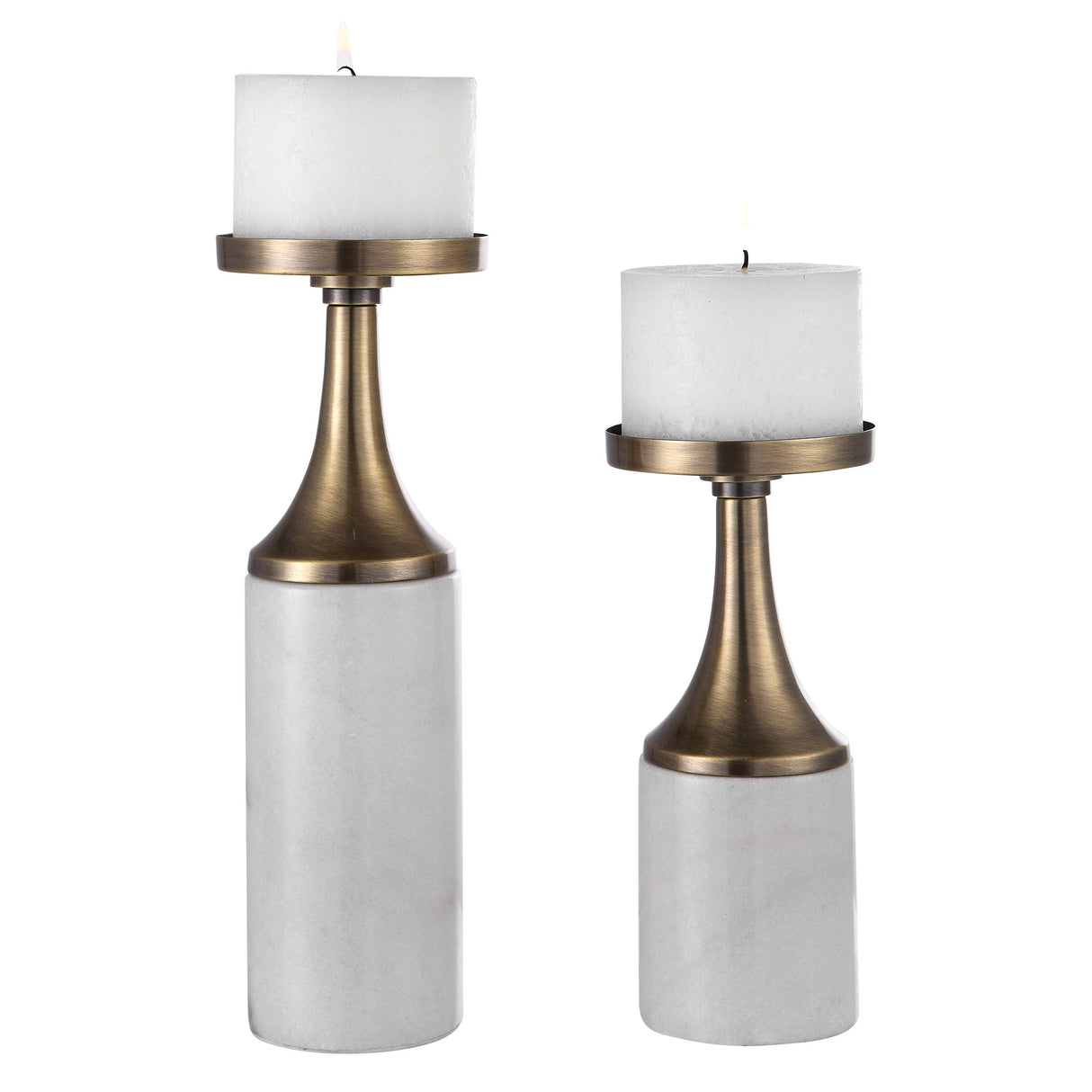 Castiel - Marble Candleholders, Set Of 2 - White & Gold