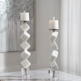 Casen - Marble Cube Candleholders, Set Of 2 - White