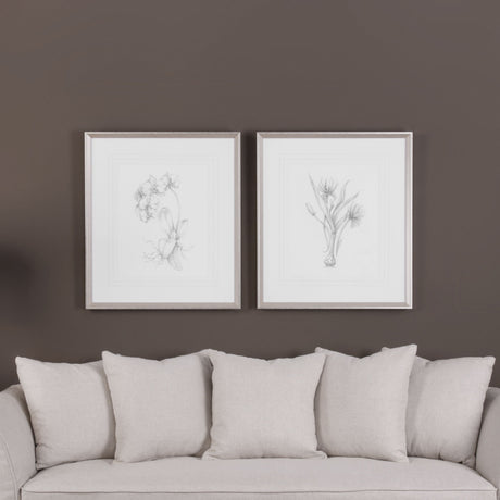 Botanical Sketches - Framed Prints, Set Of 2 - Gold