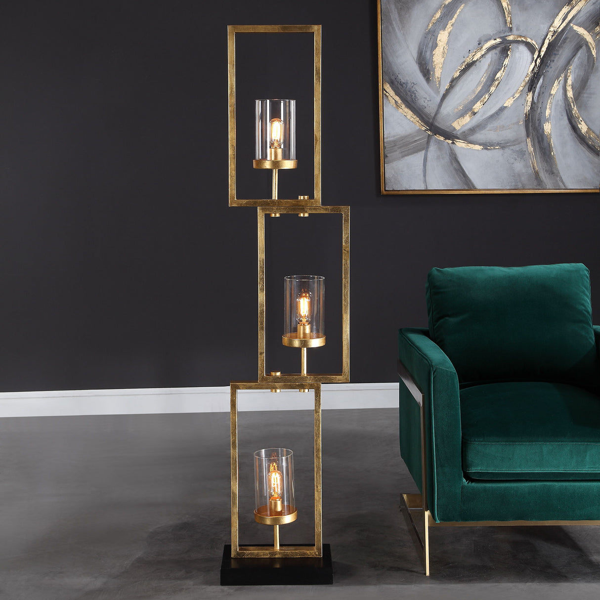 Cielo - Staggered Rectangles Floor Lamp - Gold