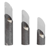 Karter - Iron & Glass Candleholders Set Of 3 - Pearl Silver & Gray, Dark