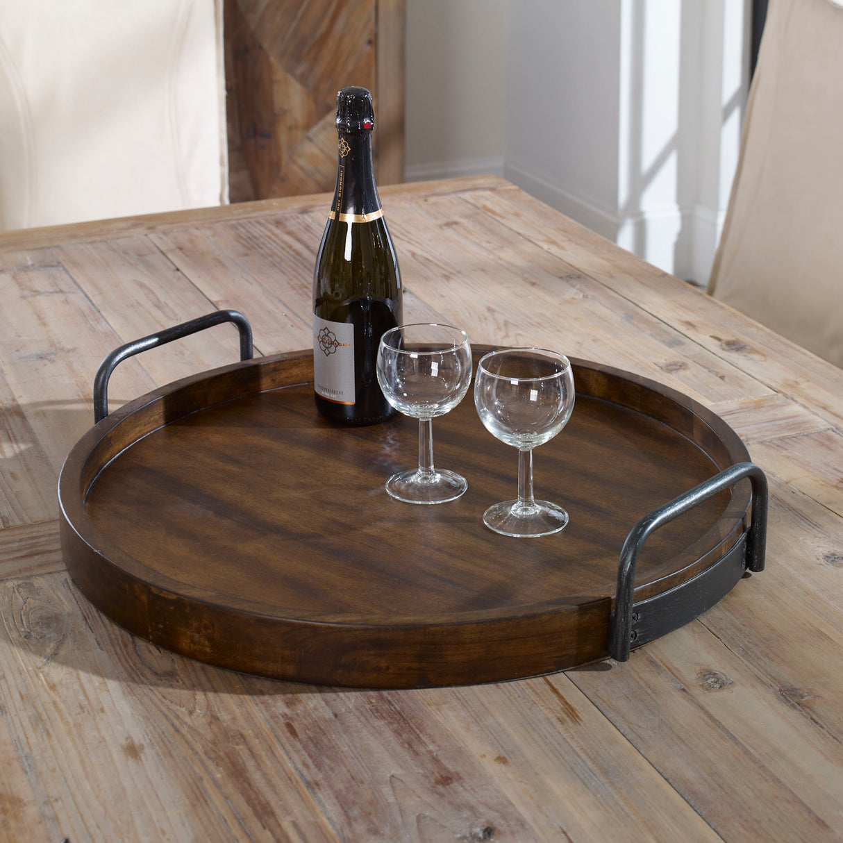 Reine - Round Wooden Tray - Brown, Dark