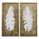 White Feathers - Shadow Box, Set Of 2 - Gold