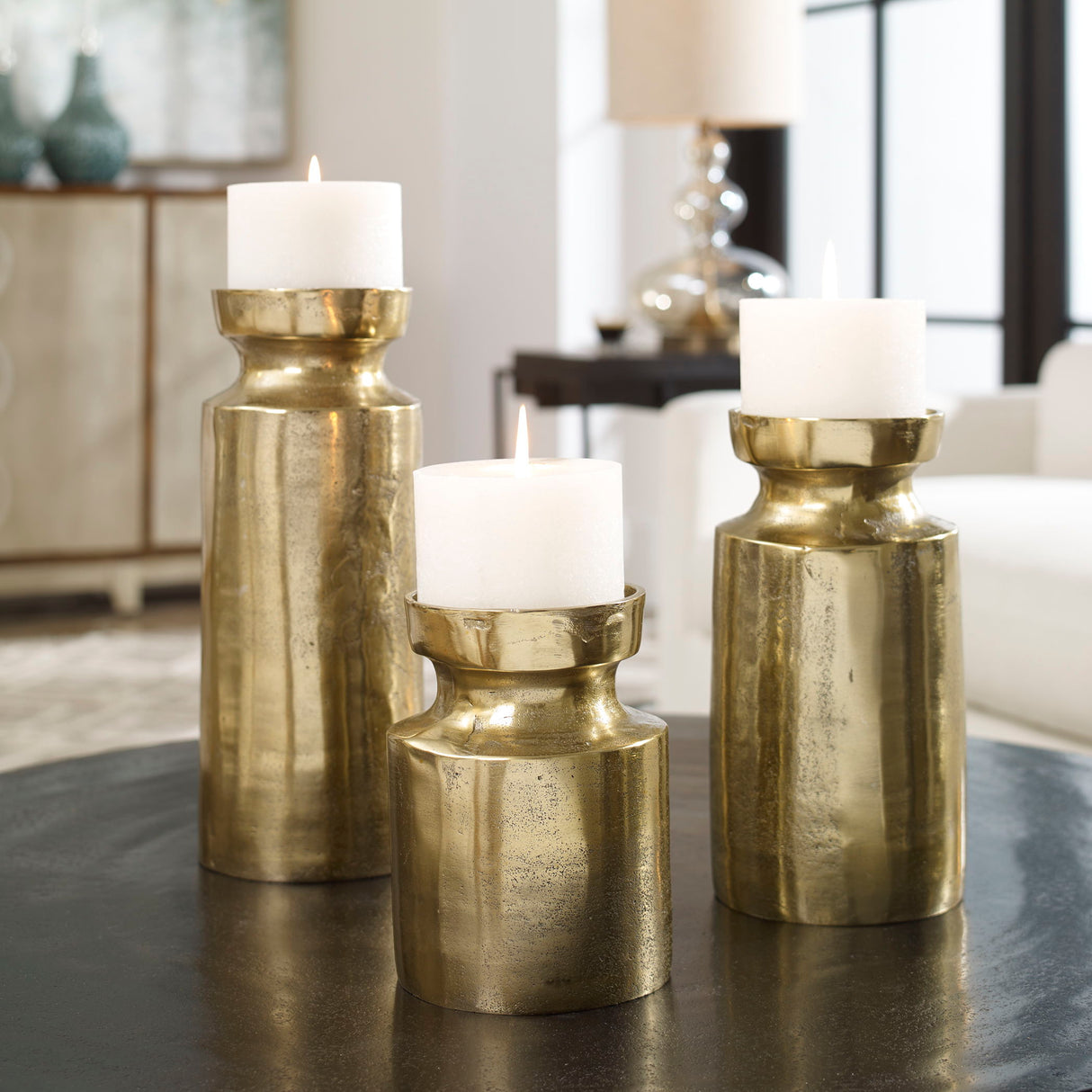 Amina - Candleholders Set Of 3 - Antique Brass