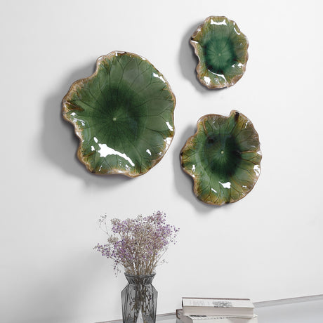 Abella - Ceramic Wall Decor, Set Of 3 - Green