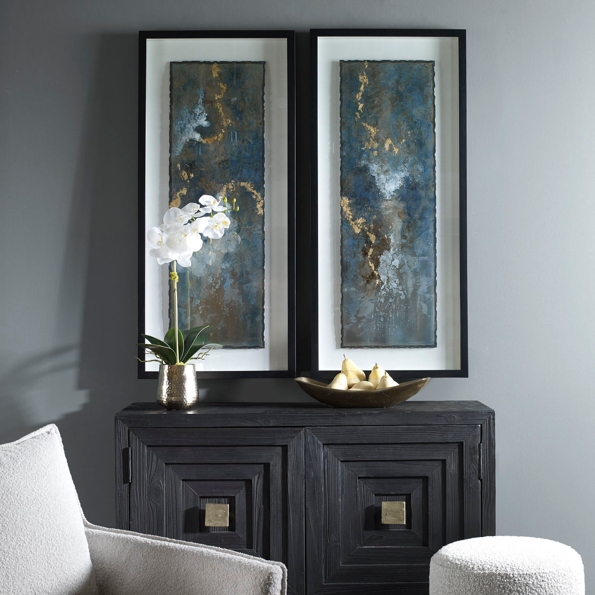 Glimmering Agate - Abstract Prints, Set Of 2 - Blue