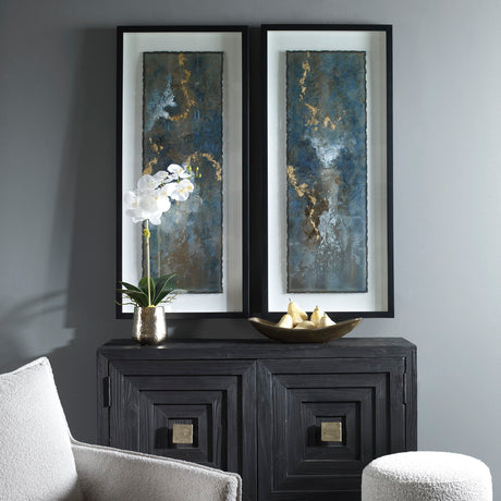 Glimmering Agate - Abstract Prints, Set Of 2 - Blue