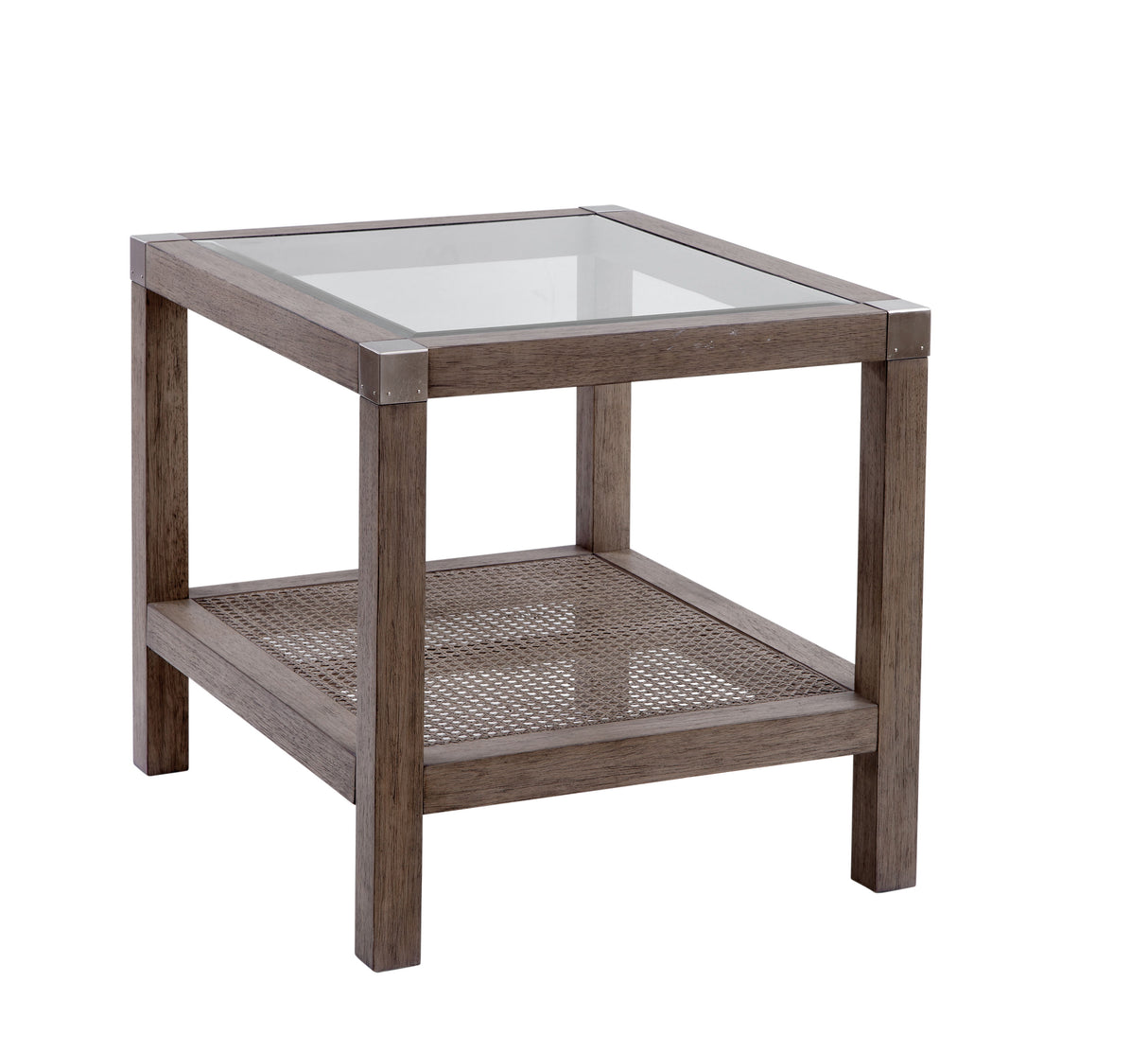 Calum - End Table - Driftwood Gray/Cane/ Brushed Nickel