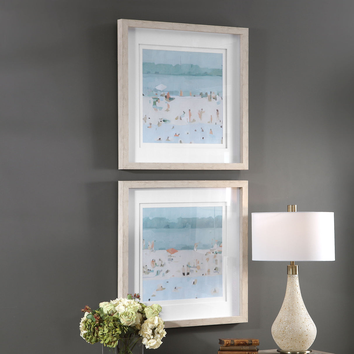 Sea Glass Sandbar - Framed Prints, Set Of 2 - Blue, Light