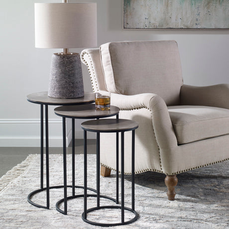 Erik - Metal Nesting Tables, Set Of 3 - Gray, Dark
