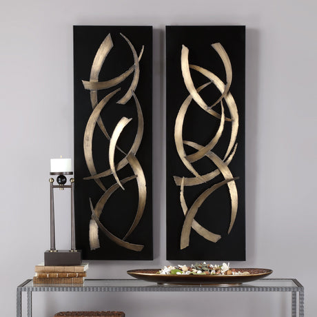 Brushstrokes - Metal Wall Art, Set Of 2 - Black