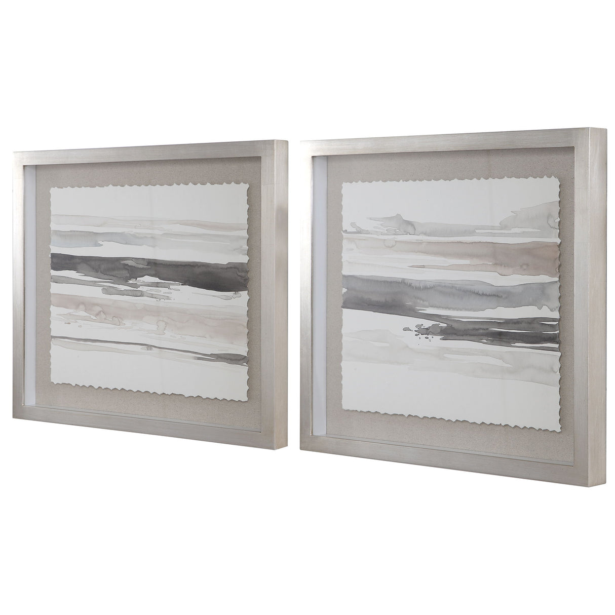 Neutral - Landscape Framed Prints, Set Of 2 - Pearl Silver