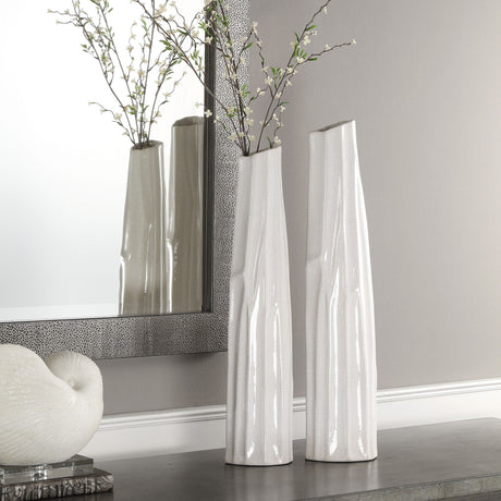 Kenley - Crackled Vases, Set Of 2 - White