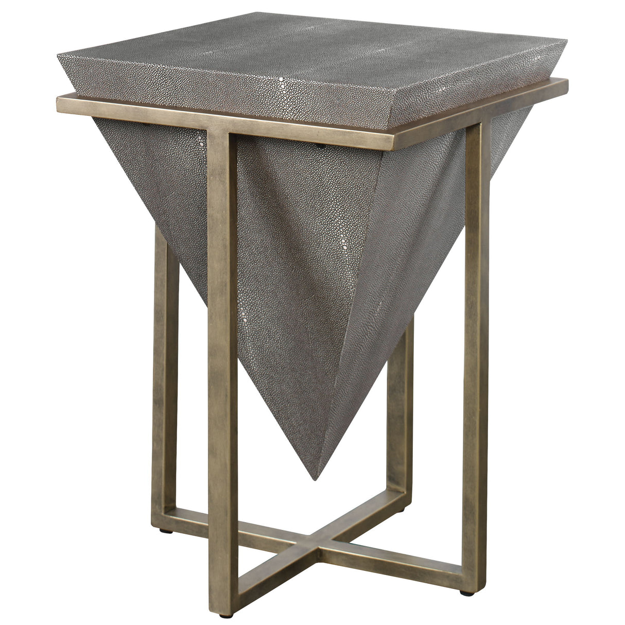 Bertrand - Shagreen Accent Table - Gray, Dark & Gold