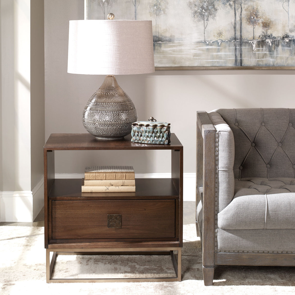 Bexley - Walnut Side Table - Brown, Dark